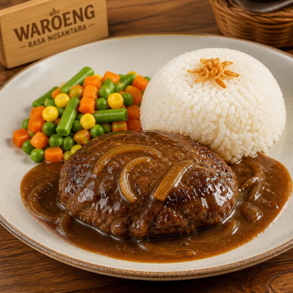 Beef Hamburg Brownsauce dengan daging hamburg lembut dan saus brown sauce
